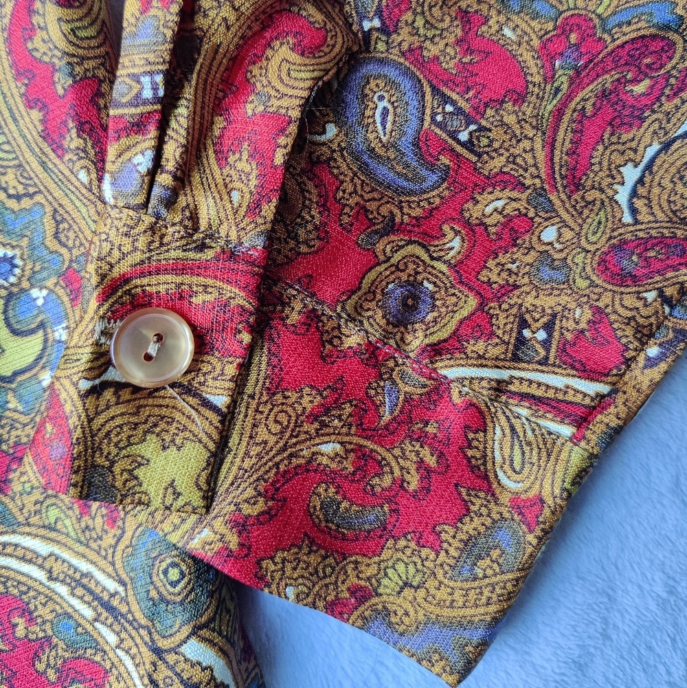 70s Paisley Shirt Women's 38 M Barry Ashley Disco Jewel Tones Psychedelic READ - Picture 10 of 16